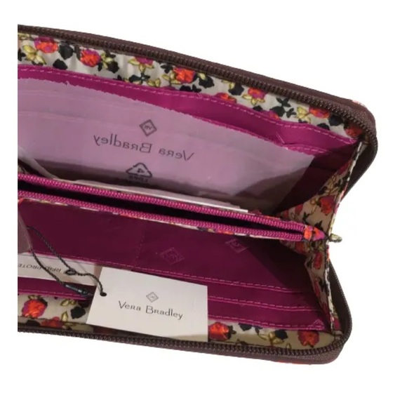 VERA BRADLEY RFID Wallet "Georgia" Houndstooth Pink Orange White Zip Around - Picture 4 of 6